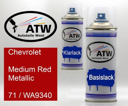 Chevrolet, Medium Red Metallic, 71 / WA9340: 400ml Sprühdose + 400ml Klarlack - Set, von ATW Autoteile West.
